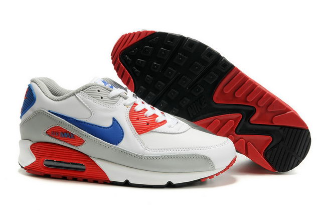 Womens Nike Air Max 90 Premium With White Red Blue Grey - Click Image to Close